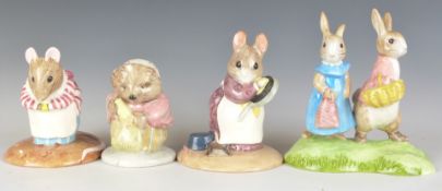 Four Beswick Beatrix Potter figures on late backstamps comprising Flopsy and Benjamin, Mrs Tiggy-