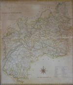 19thC map of Gloucestershire by Cary, 49 x 43cm, and reproduction maps of Somerset and Derbyshire