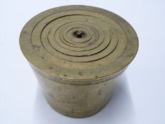 Set of 4lb avoir downwards nesting cup weights with ERII verification stamps