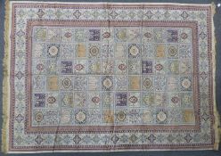 Persian garden carpet / rug with 72 square floral designs, geometric floral borders on ivory