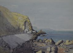 R G Mulree (Irish, contemporary) watercolour of Black Arch, Antrim Coast Road, Northern Ireland,