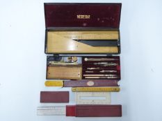 Early 20thC Cary Porter boxwood and bone handled draughtsman's drawing instrument set, in metal