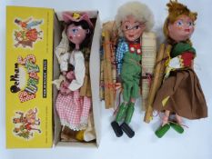 Three Pelham puppets Hansel, Gretal and SS Mitzl, in original box.
