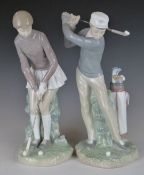 Lladro Male and Female golfing figures, tallest 28cm