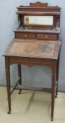 19thC leather inset writing desk, W53 x D51 x H115cm