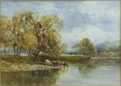 Edmund Morison RI (1835-1900) watercolour of cattle watering, initialled lower left, 24 x 34cm, with
