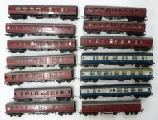 Fourteen Tri-ang and Tri-ang Hornby 00 gauge model railway coaches.