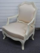 A designer upholstered French style salon armchair, probably Philippe Hurel, Paris, W76 x H100cm