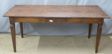 Rustic farmhouse four plank kitchen table, with single drawer to side, L195 x W90 x H81cm