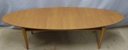 A retro style elliptical coffee table with undershelf, W170 x D60 x H45cm