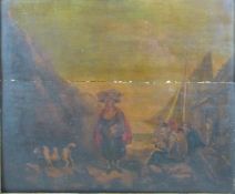 Pair of Old Master or naive style oils on panel, fishermen tidying their nets and boats and