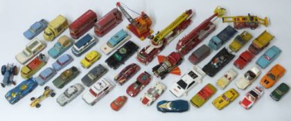 A collection of Matchbox diecast model vehicles including Thunderbirds, cars, construction