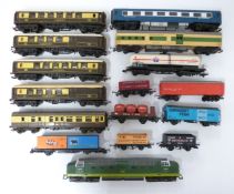 Sixteen Hornby and similar 00 gauge model railway locomotives, coaches and wagons comprising Lima