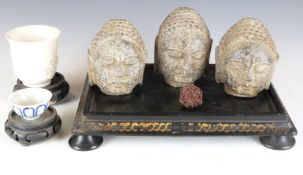 Chinese and oriental items including 19thC lacquer stand 18 x 28cm, blanc de chine beaker, stone