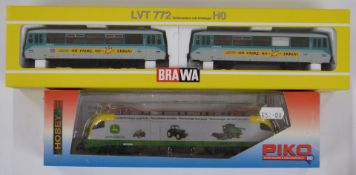 Brawa 00 gauge model railway Usedomer Bader Bahn two car set, 232, together with a Piko Bo-Bo
