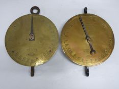 Two Salter spring balances with circular brass dials, one No85 to weigh 300lb, the other also to