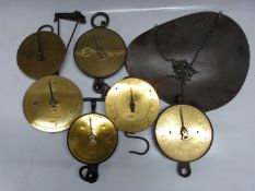 Six Salter spring balances with circular brass dials comprising Britool spring tester No 1078 200lb,