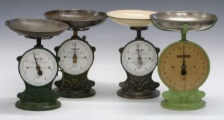 Four Salter spring balances comprising three No 50 improved family scales to weigh 7lb and a No 50