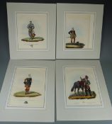 A set of six mounted prints of 15th-17thC military figures including Crossbow Men and Thomas