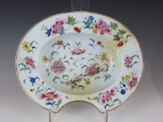 A 19thC Chinese famille rose barber's dish, 26x32cm