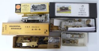 Four 00 gauge model railway locomotive kits comprising GEM GWR 0-6-2T, Bristol Models GWR 2-6-0