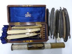 Cased set of Mappin Brothers cut throat razors together with ten further examples including Philip