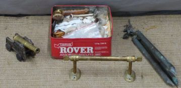 Brass barrel table cannon, 17cm, with metal casings, Parker Hale tripod, brass hand rail, together