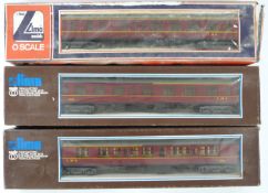 Three Lima 0 gauge model railway LMS passenger coaches, all in original boxes.