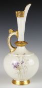 Royal Worcester porcelain pedestal ewer hand decorated with wild flowers, H19cm