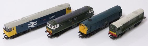 Four Hornby 00 gauge diesel locomotives Eagle, 25 247, D7097 and D8138.
