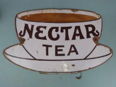 'Nectar Tea' vintage enamel advertising sign in the form of a cup and saucer, by the Patent Enamel