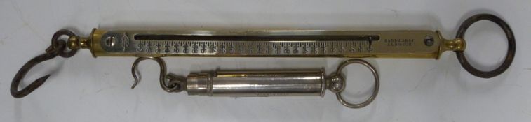 Two Hardy Brothers Alnwick Salter fish weighing spring balances, one with nickel scale to weight