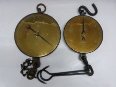 Two Salter No20T spring balances with circular brass dials, one to weigh 1cwt, the other 200lb