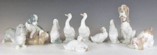Ten Nao dog and bird figures, tallest 19cm