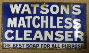 Watson's Matchless Cleanser vintage enamel advertising sign, 46 x 81cm