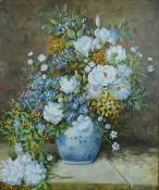 Oil on canvas still life of an overflowing vase of flowers, signed Pica, 60 x 50cm, in ornate gilt