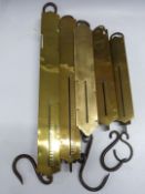 Five Salter spring balances comprising No1 100lb, No2 80lb, two 112lb and one 168lb examples