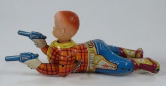 TPS Japan clockwork pressed steel 'Two Gun Tex' cowboy based on Sheriff Tex Tucker from Four Feather