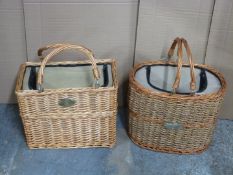 Two Yizhan wicker / raffia picnic baskets / cool boxes with zip compartments, H36cm