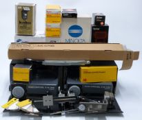 Two Kodak Carousel S-AV 2020 slide projectors, Olympus, Vivitar and other camera accessories, Lee