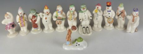 Twelve Royal Doulton Snowman figures from the Raymond Briggs story book series, includes Snowman
