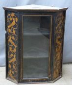 A 19thC glazed corner cupboard decorated with birds, W56 x H68cm