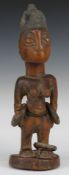 African tribal Yoruba carved fertility / fetish figure with hooped decoration around both arms and
