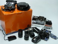 SLR and other cameras to include Pentax MZ-50 with 28-70 lens, Praktica BC1 with 28mm 1:2.8, 50mm