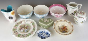 A collection of ceramics including Minton Haddon Hall, Wegdwood including Beatrix Potter, Royal