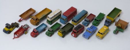 Seventeen Corgi, Dinky and similar diecast model vehicles including buses, agricultural vehicles
