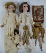 Five German and other bisque headed dolls including Armand Marseille, Heubach and miniature examples