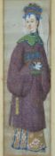 A 19th/20thC Chinese watercolour of a lady on rice paper or silk, 19 x 6cm