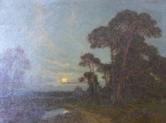 John Noble Barlow (1861-1917) pair of oils on canvas entitled Sunrise and Sunset on Shere Heath (