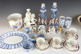 A group of ceramics including German figural candlesticks, Aynsley tea ware, Chinese puzzle vase,